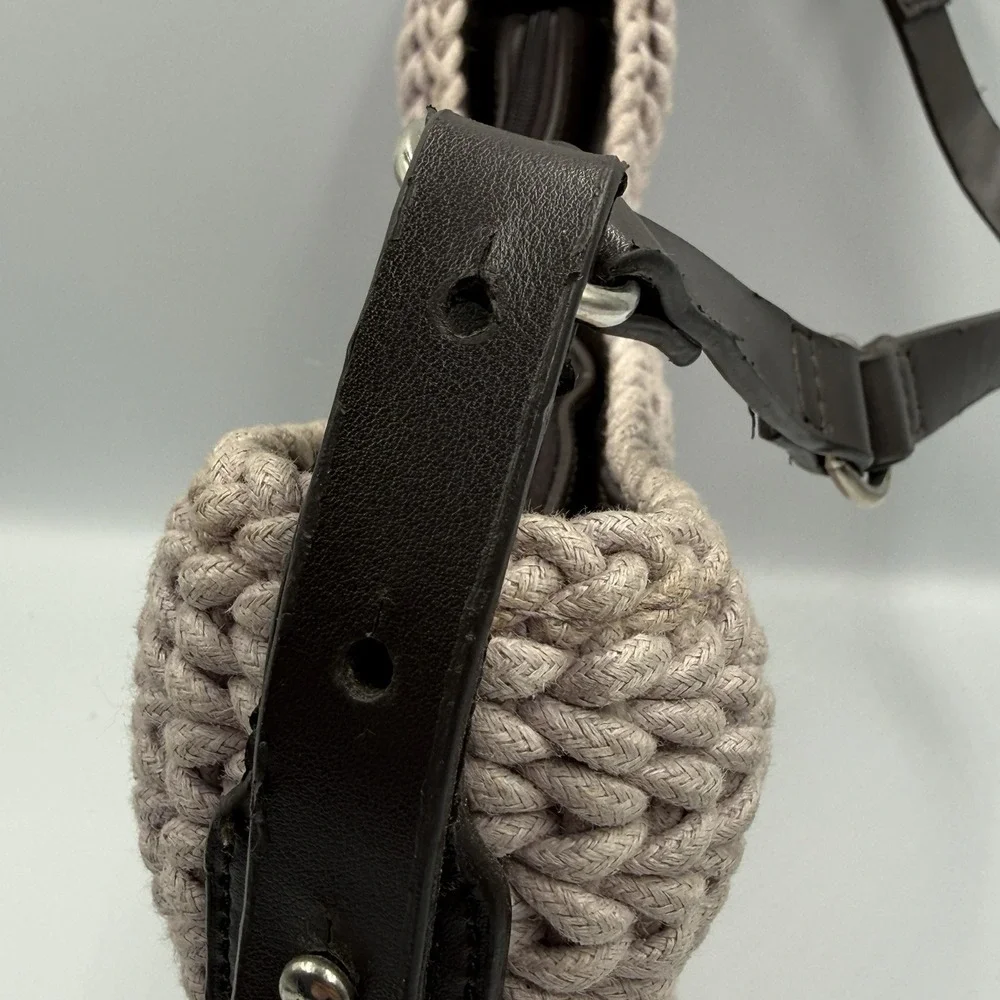 Liz Claiborne‎ Vintage Knit Shoulder Bag Beige Braided Boho Y2K Hobo Purse